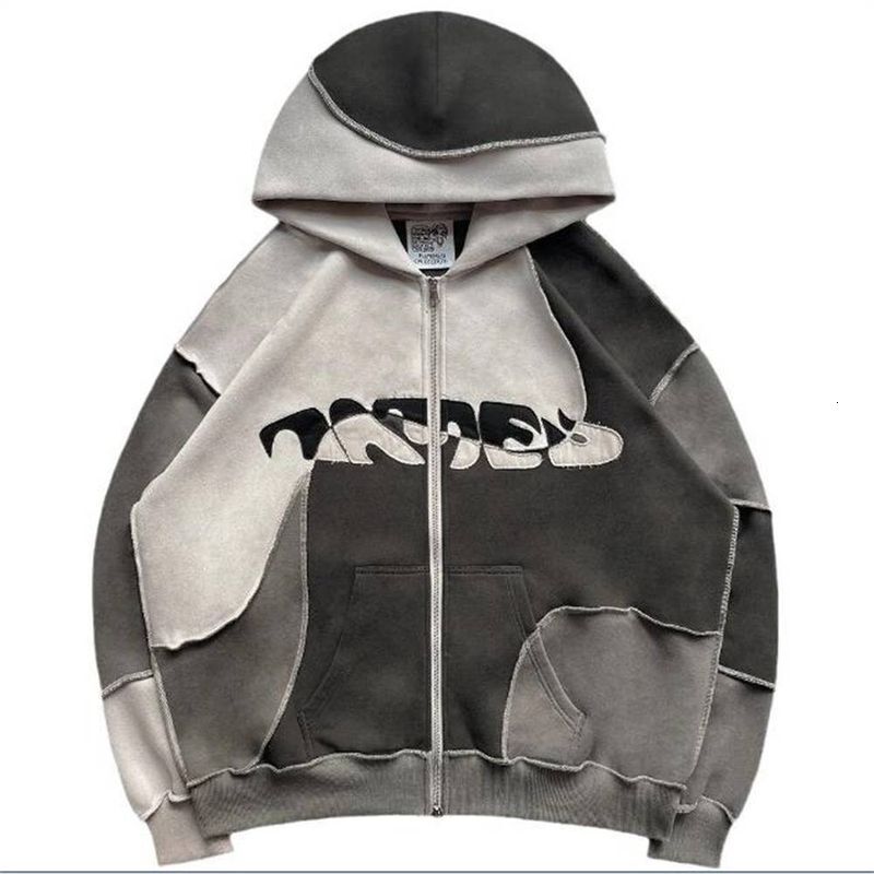 Spring 2025 Fashion Y2k High Street Hip-Hop Hoodies Outerwear Jacket Women Men Splicing Long Sleeve Zipper Hooded Sweatshirts
