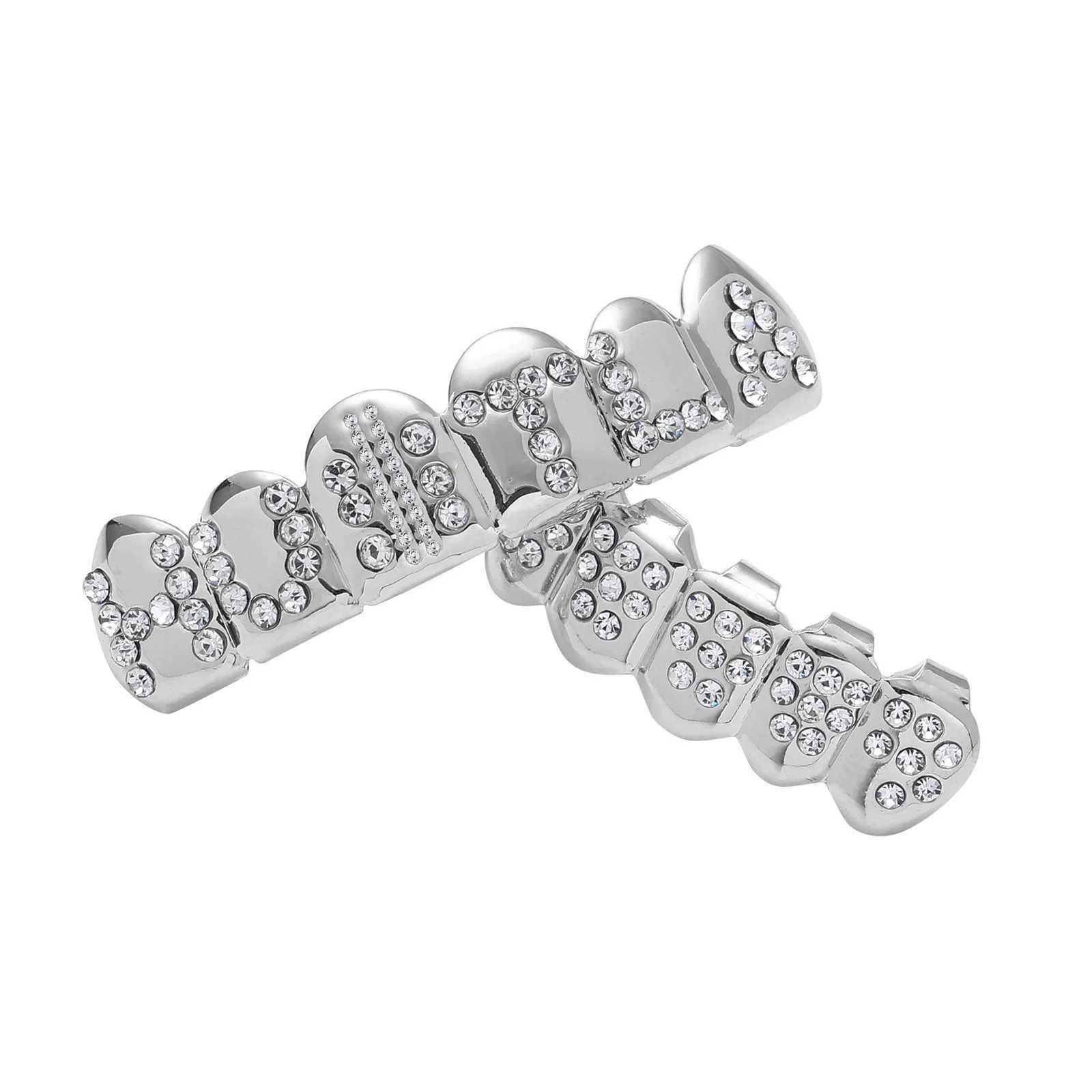 CZ Stones Teeth Grillz Caps Cubic Zircon Iced Out Micro Pave Top Bottom Charm Grills Set For Men Women Hip Hop Xmas JewelryXJ250114