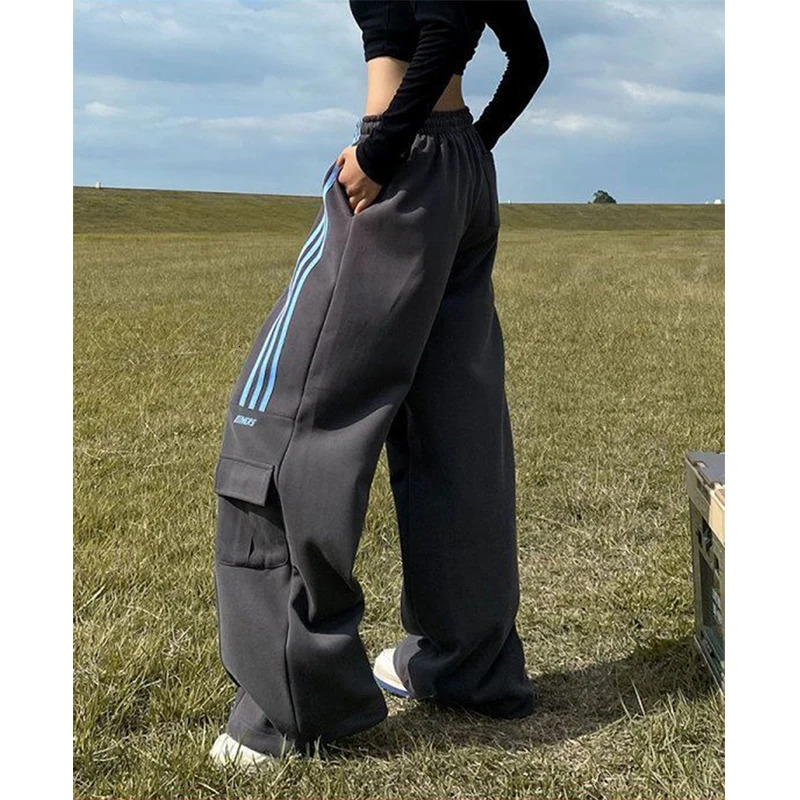 MEXZT Oversized Striped Sweatpant Y2K Streetwear Cargo Pants Harajuku Wide Leg Joggers High Waist Baggy Sports Trousers 250113