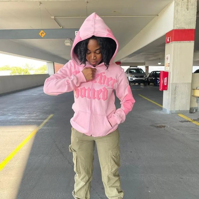 Harajuku Gothic mens womens sportswear Y2K hooded sweater hip-hop Letter Flower print Sportswear oversized streetwear clothing 250117