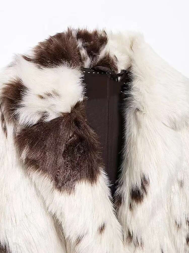 Ed Faux Fur Effect Long Coat Leopard Printed Toka Suit Collar Women's Fluffy Overcoat Fashion Elegant Plush Outwear Winter