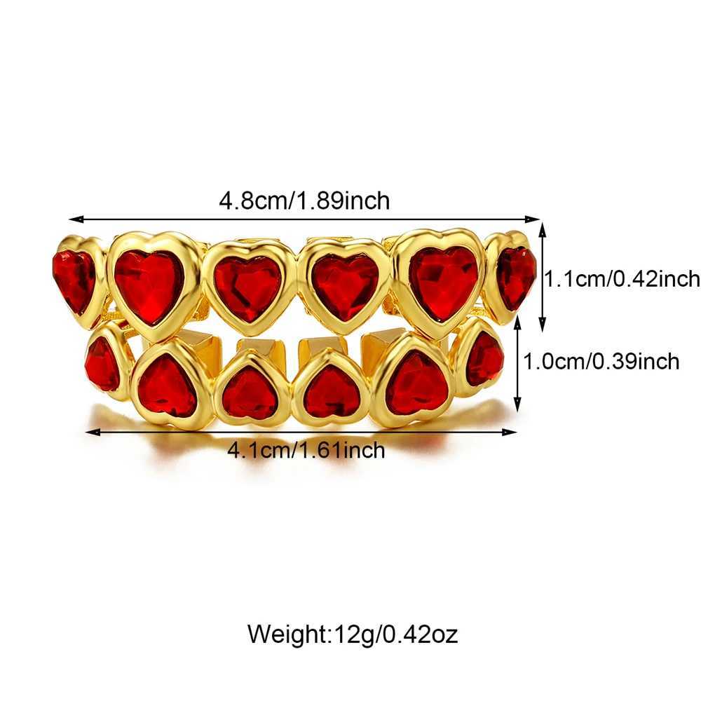 Love Red CZ Stones Teeth Grillz Caps Cubic Zircon Iced Out Micro Pave Top Bottom Charm Grillz For Men Women JewelryXJ250114