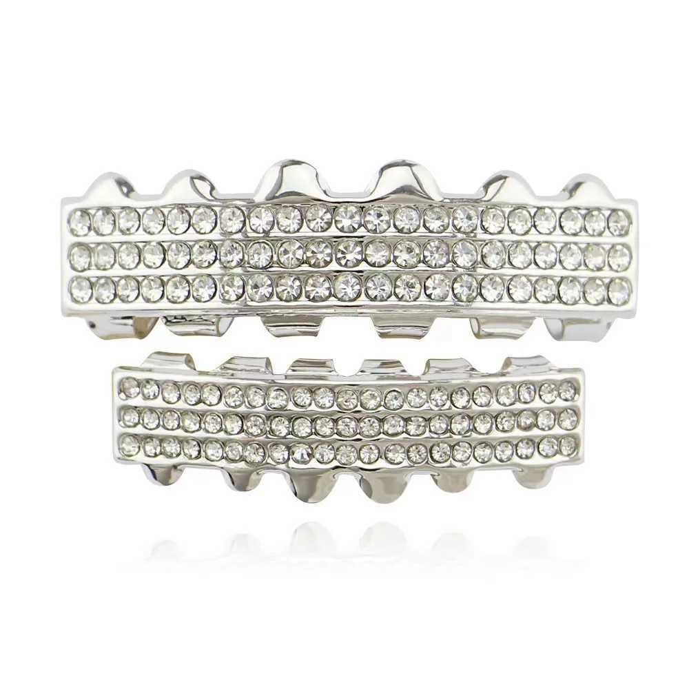 Hip Hop Paved CZ Teeth Grillz Top Bootom Set Men Gold Silver Color Zircon Teeth Grillz Dental Cosplay Party Jewelry GiftXJ250114
