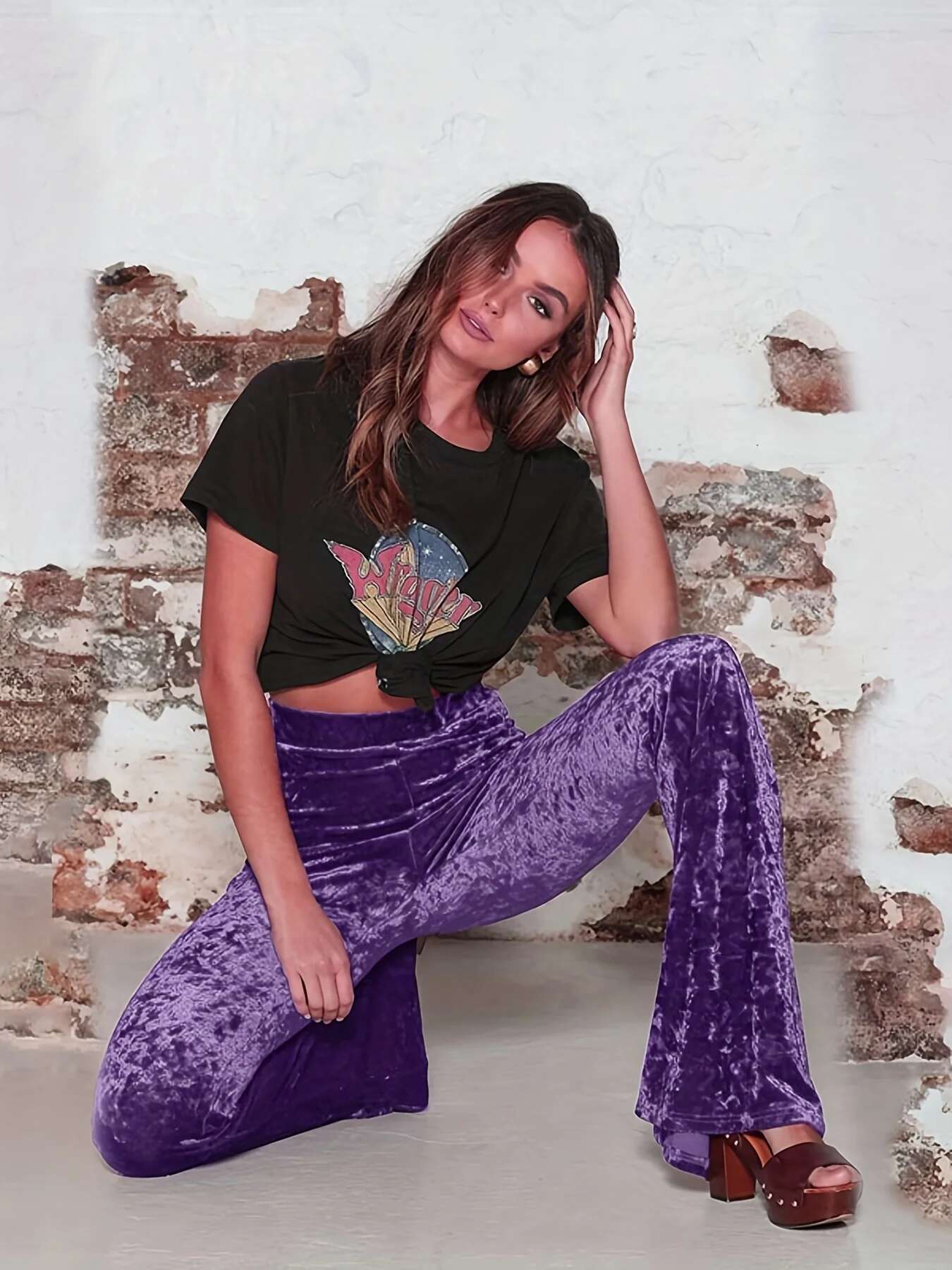 New Style Boot-Cut For Women, High-Waisted Gold Veet Casual Wide-Leg Pants