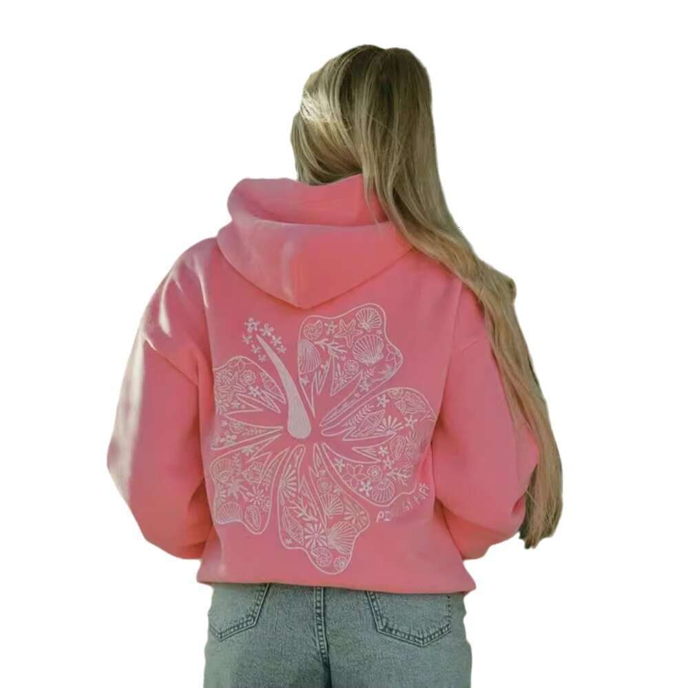 Awaii Hibiscus Hoodie with off shoulder sleeves and threaded print hoodie