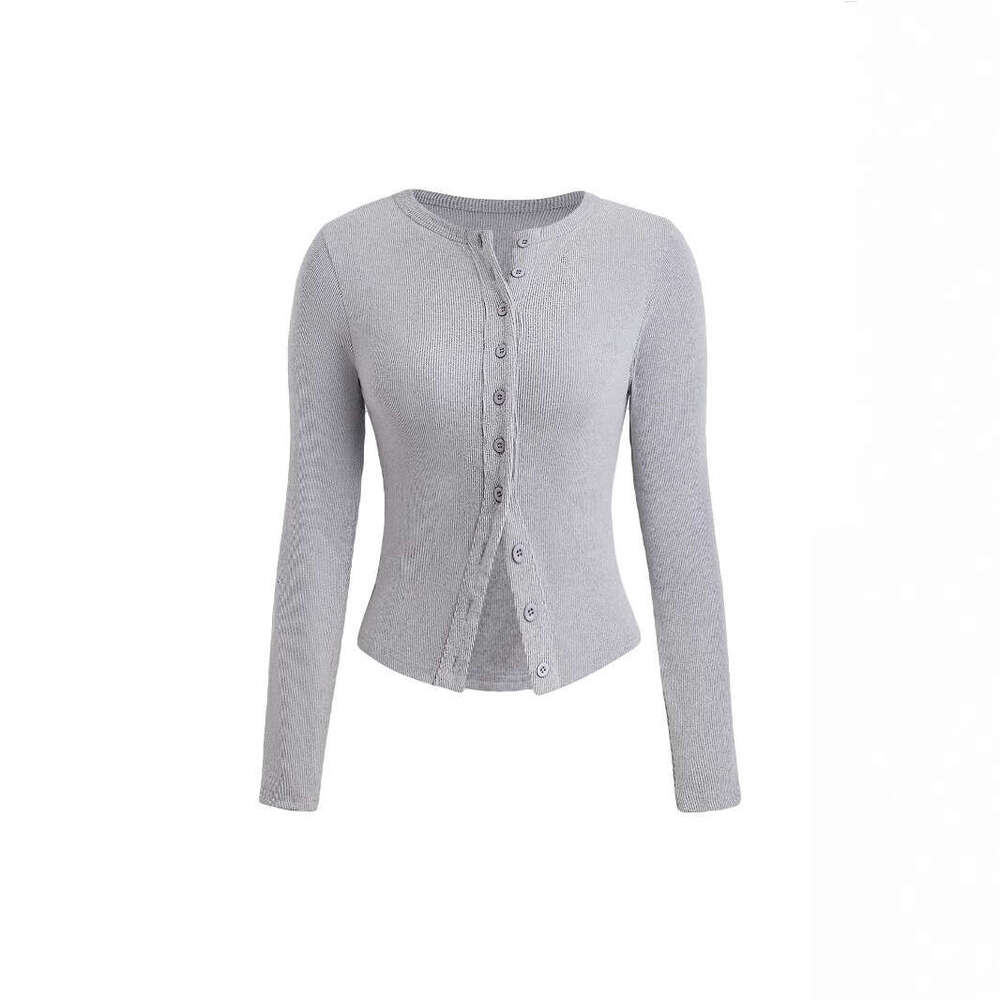 2025 Xiyin Explosive Long Sleeve Nail Button Pit Bar Round Neck T-shirt Cardigan Women's Temperament Versatile New Trendy Clothing Ins