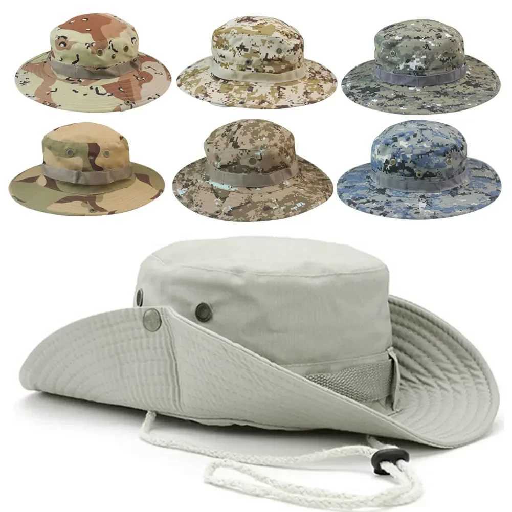 New Tactical Camouflage Boonie Hat Men US Bucket Hats Hunting Hiking Outdoor Camo Sun s Panama Summer Hiking SportsXJ250116