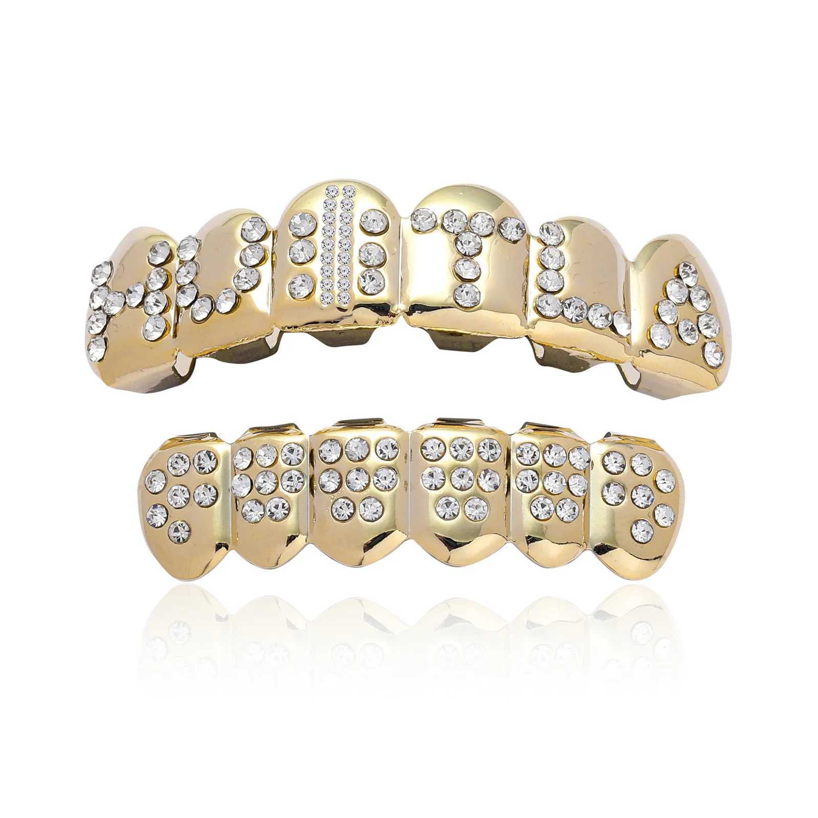 CZ Stones Teeth Grillz Caps Cubic Zircon Iced Out Micro Pave Top Bottom Charm Grills Set For Men Women Hip Hop Xmas JewelryXJ250114