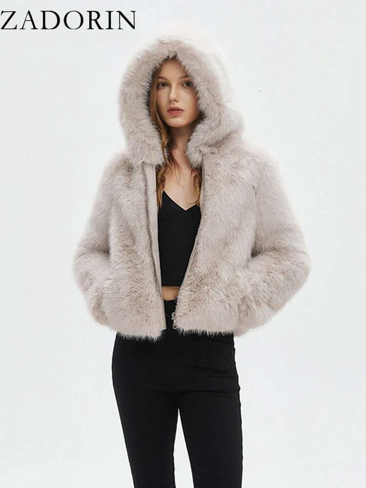 ZADORIN Fluffy Warm Hooded Coat Women Clothing White Faux Fur Jacket Womens Jackets Winter 2024