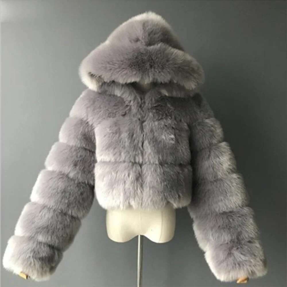 Winter Women Pink Faux Fox Coat Hooded Female Fluffy Artificial Mink Fur Jacket Zipper Outerwear Cking Cardigan