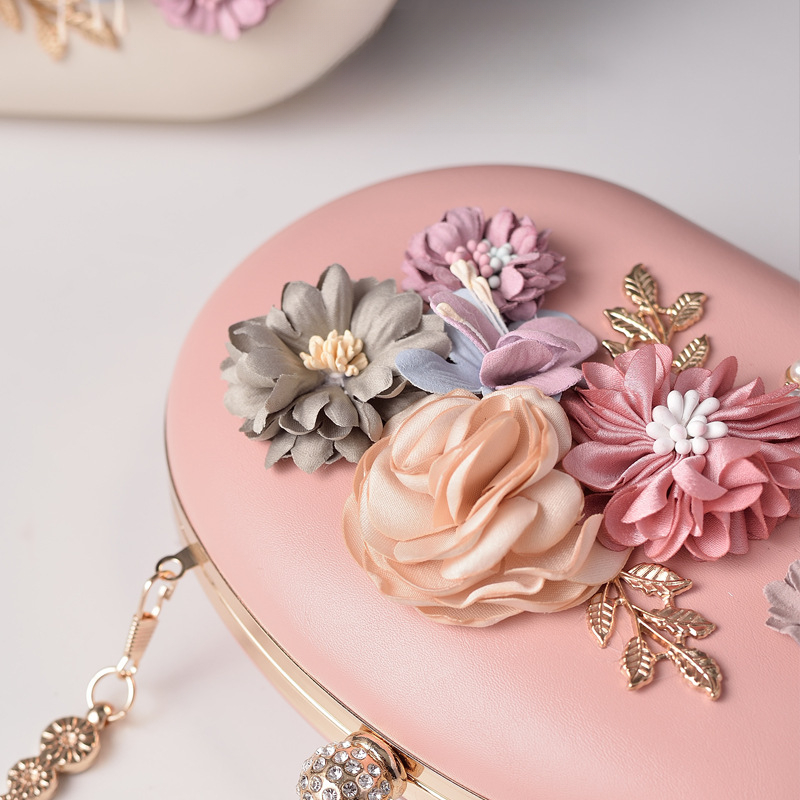 Sophisticated Evening Purse Featuring Charming Macaron Motifs and Floral Details
