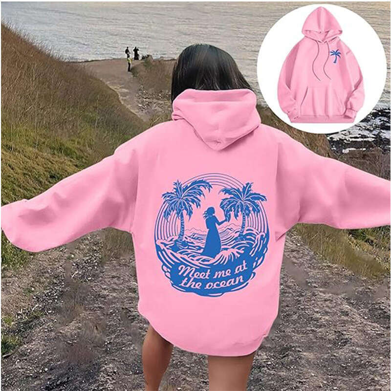 Ladies' Cute College Style Hoodie Dropped Shoulders, Long Sleeve Drawstring Hoodie, Top with Pocket