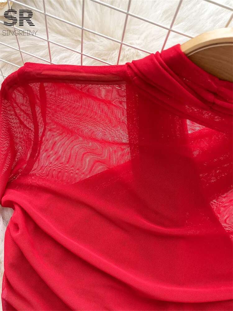 Sexy Bow Design Tops Long Sleeve Halter Shirt Streetwear 2025 Spring Newest Solid Mesh Criss-Cross Sheer Basics Blouse
