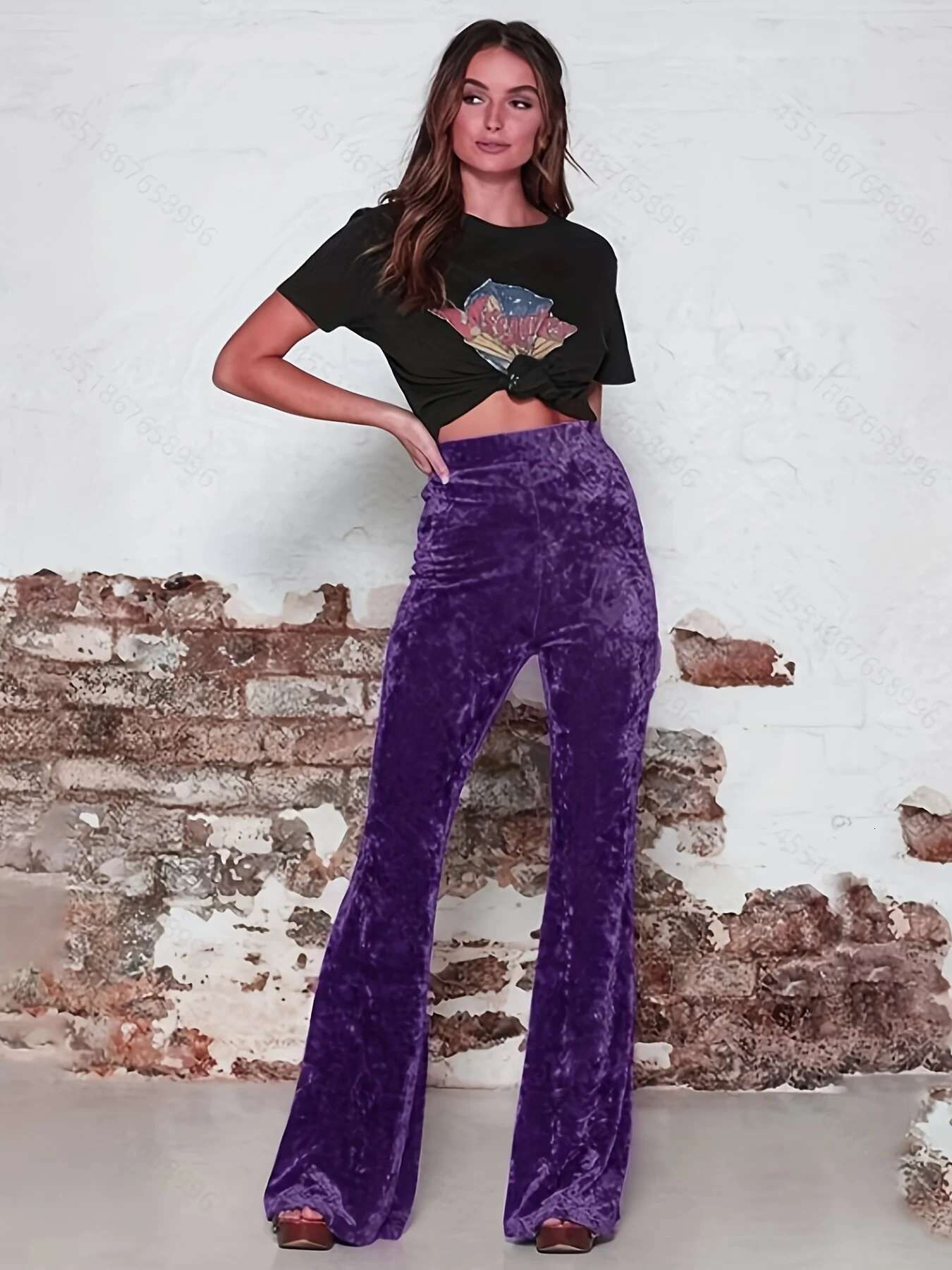 New Style Boot-Cut For Women, High-Waisted Gold Veet Casual Wide-Leg Pants
