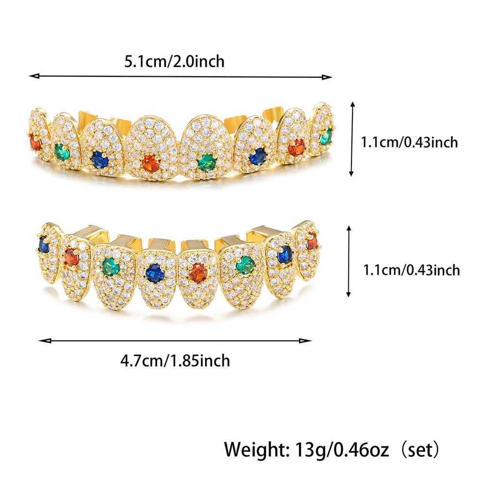Hip Hop CZ Teeth Grillz Caps Multi-Colors Stones Cubic Zircon Iced Out Top Bottom Charm Grills For Men Women Jewelry Xmas GiftXJ250114