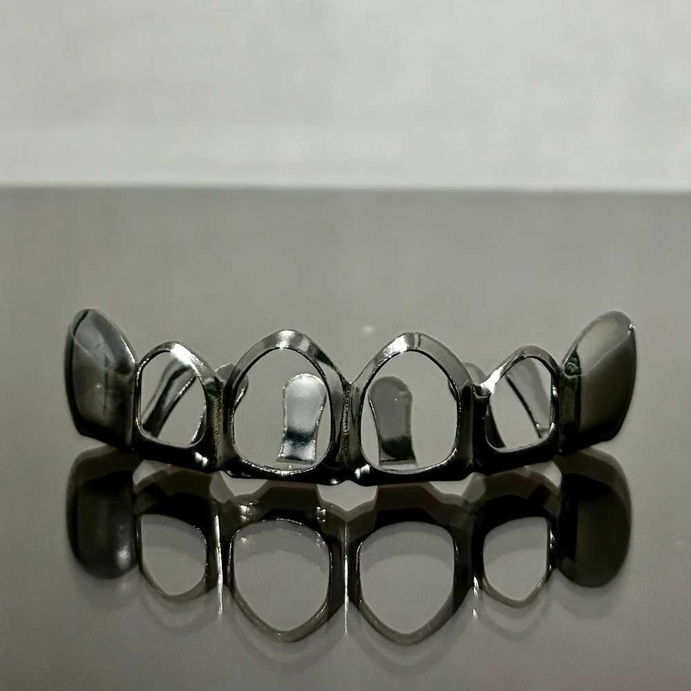 RACHELZ Hip Hop Hollow Teeth Grillz Braces Black Gold Color Glossy Tooth Caps For Women Men Jewelry Dental GrillsXJ250114