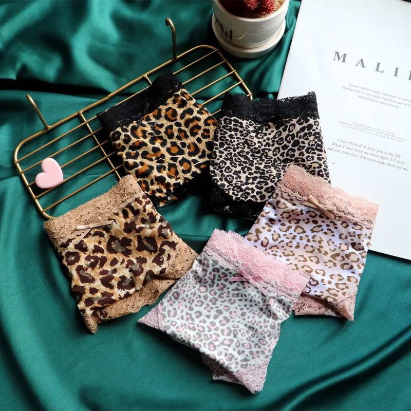 Fashion Womens Briefs Sexy Lace Panties Silk Low-rise Leopard Print for Girl Cotton Crotch Comfortable Lingerie 250114