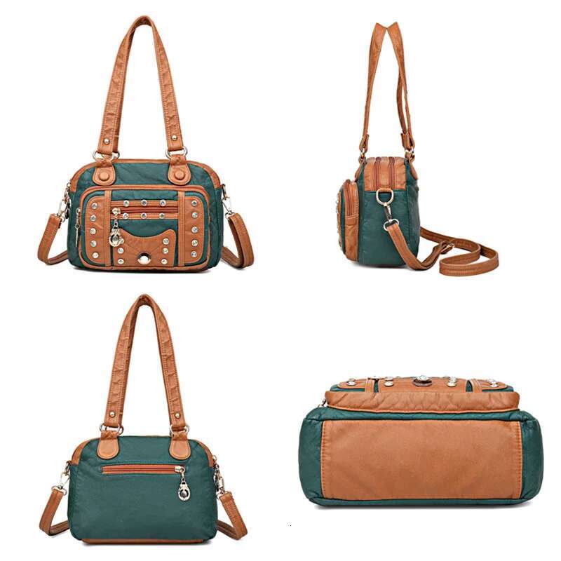 High Quality Soft Leather Multiple Pockets Women Handbags Small Female Shoulder Messenger Bags Designer Rivet Ladies Tote