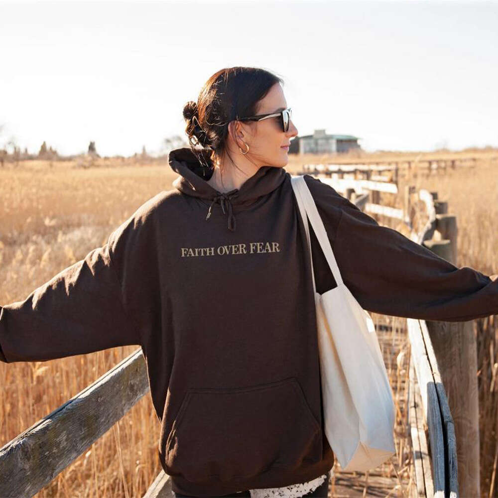 new hooded long sleeved Faith Over Fear printed sweatshirt jacket