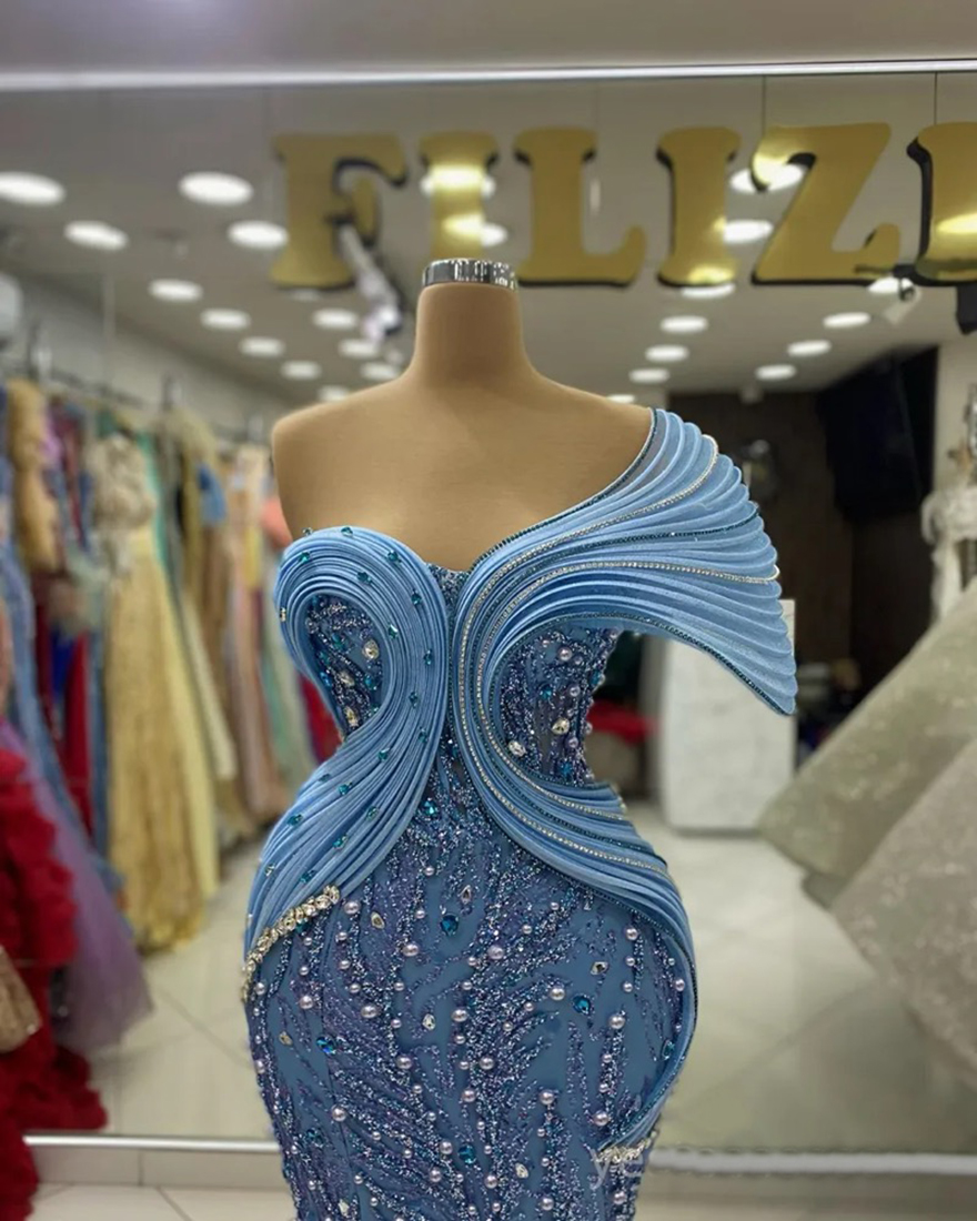 2025 Plus Size Prom Dresses For Special Occasions Formal Dresses Mermaid One Shoulder Beaded Lace Pearls Crystals Birthday Party Gowns Reception Dress
