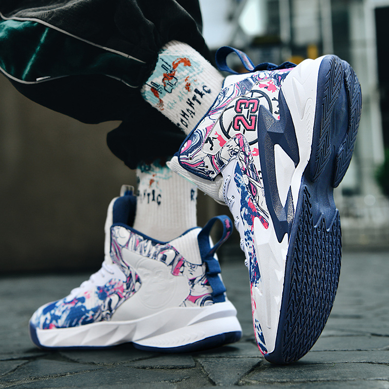 Cross-border high top basketball shoes net men's children's primary and secondary school raw rubber sole hot trend cement sneakers