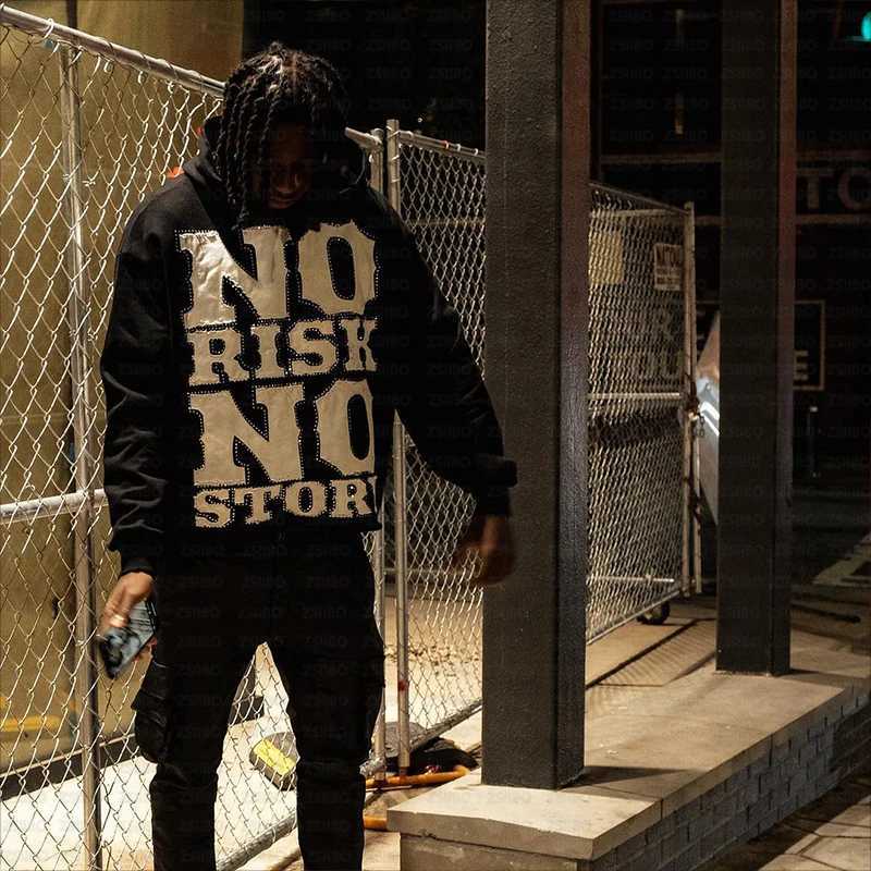 Letter Printed Men Hoodie Punk Retro Long SLeeved Jacket Top Women Sportswear Y2K Clothes Rhinestone Pullover Sweatshirt W250117