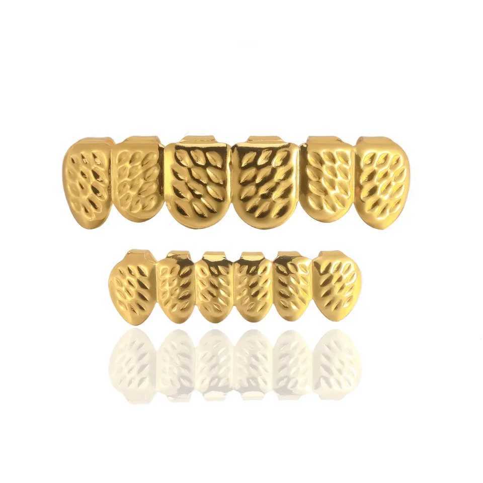 Teeth Grillz Hip Hop Rock Rapper Teeth Protector Upper and Lower Braces Gold Color Silver Color 1Set Halloween Dental GrillsXJ250114