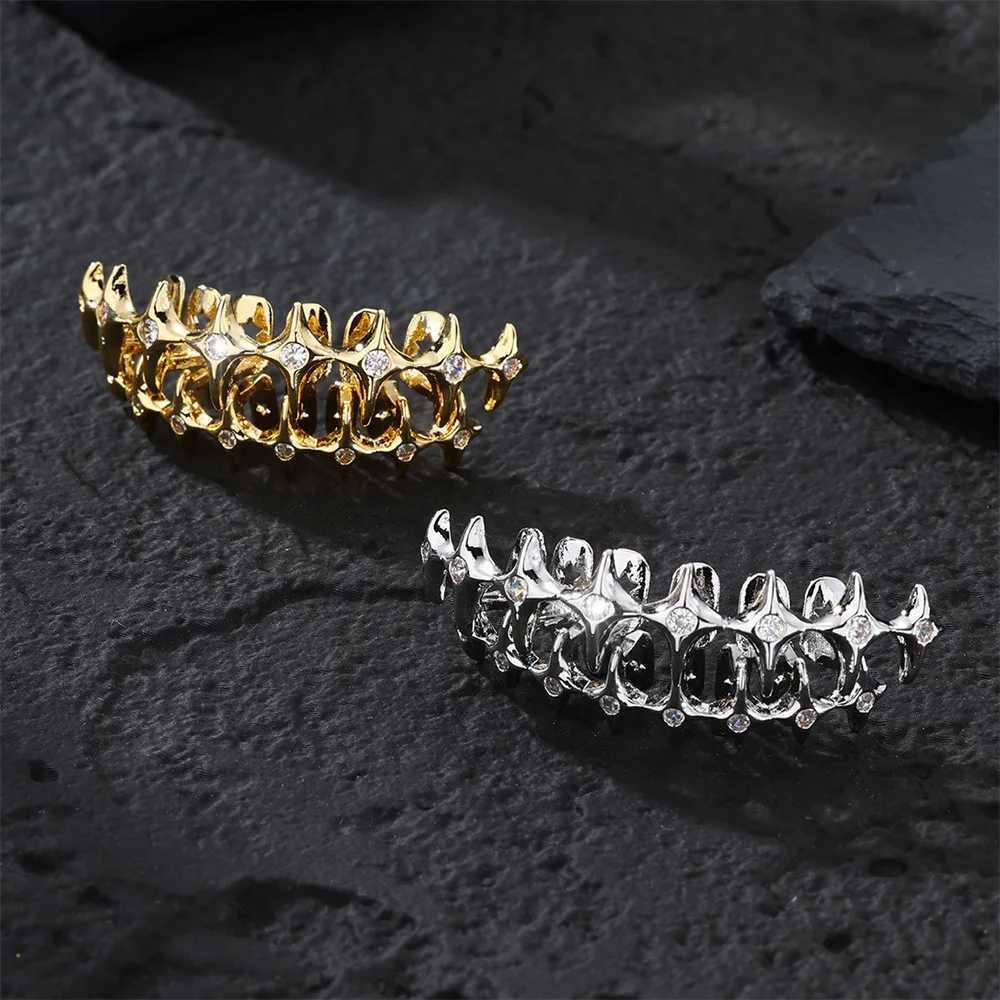 RACHELZ Gold Silver Color Zircon Star Chain Teeth Grillz Hip Hop Thorn Tooth Grills For Women Men Halloween JewelryXJ250114
