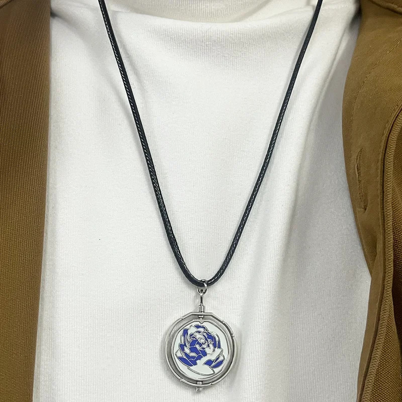 Anime Arcane Jinx Ekko Rotatable Blue Rose Pendant Necklace Lovers Friends Wearing Chain Jewerly 250109