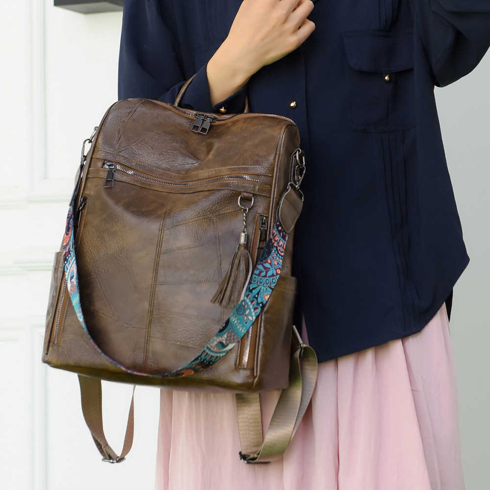 new casual womens soft leather multifunctional backpack simple and versatile large capacity PU backpack