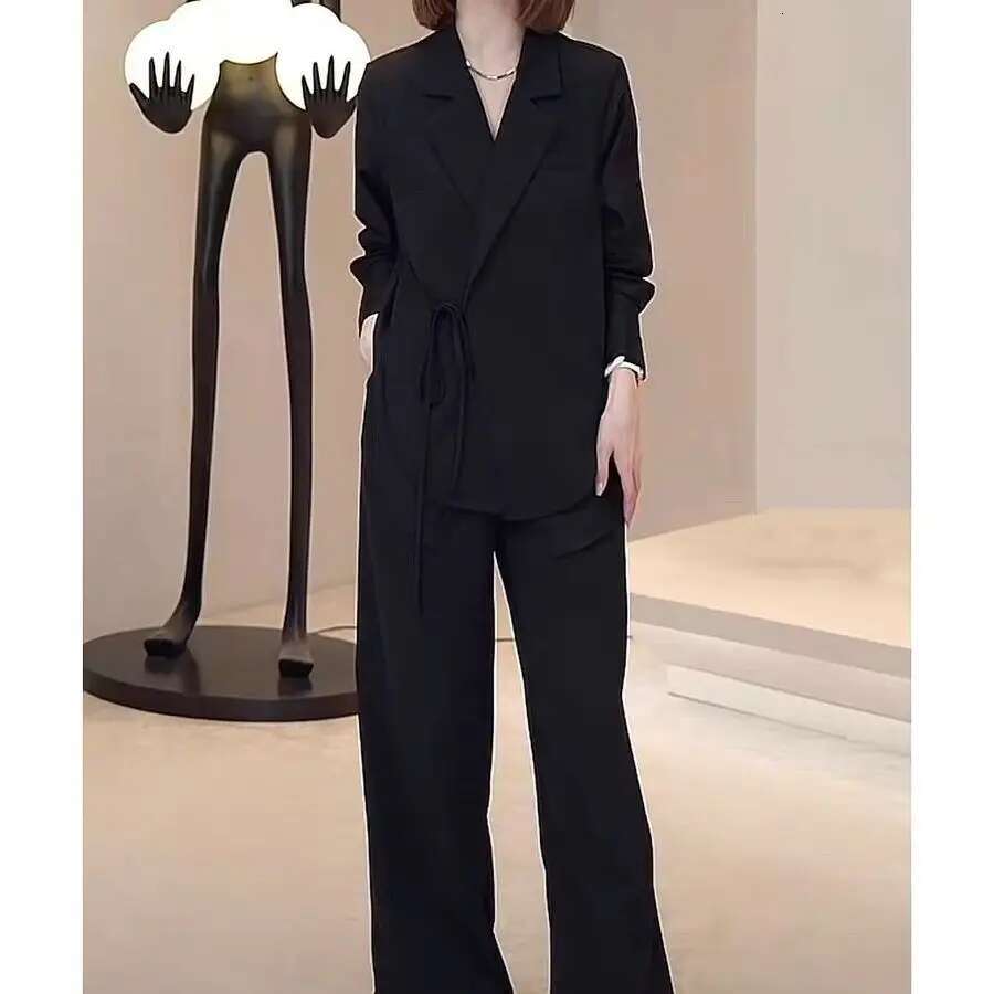 Summer New Hollow Sun Protection Chiffon Shirt Blazer Wide Leg Two Piece Elegant Women's Pants Set Office Outfits