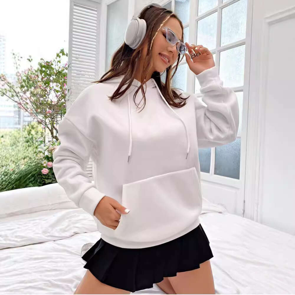 Women's fleece new back letter print hoodie with off shoulder sleeve thread