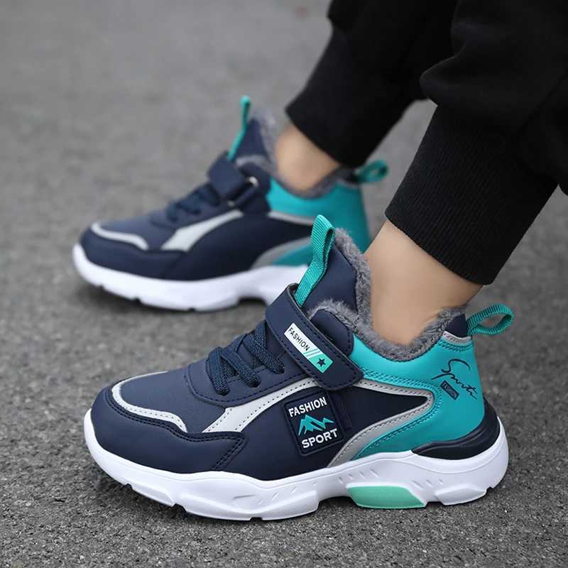 Kids Casual Shoes Winter Boys Leather 5-15y Children Tennis Fashion Sneakers Toddlers Fur Outdoor Footwear Size 28-39XJ250118