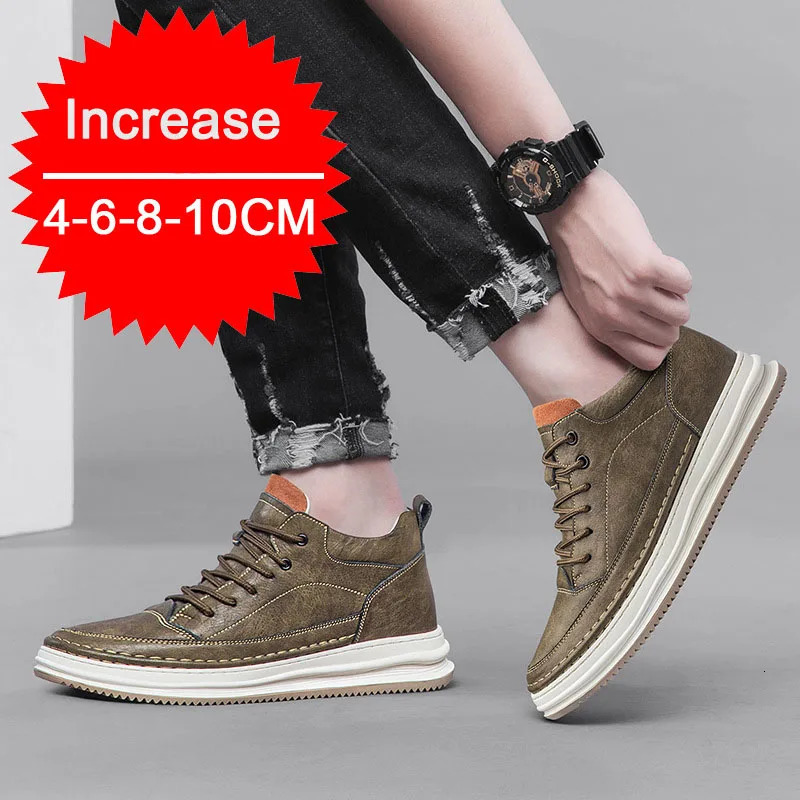 Men Sneakers Elevator Shoes Comfortable Leather Heightening Shoes For Men Insole 6/8cm Heels Casual Lift Height Shoes Man 250113