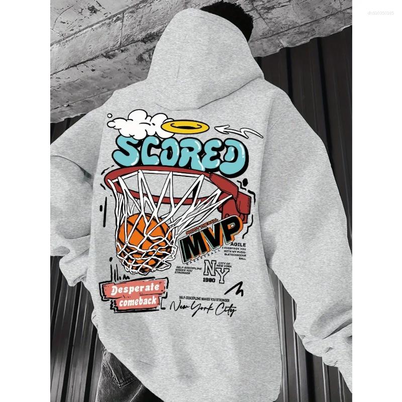 Men's Hoodies Spring/Fall Casual MVP Basketball Graphic Hoodie For Men Regular Fit Geometric-Pattern Hooded Pullover Fashion Sportswear