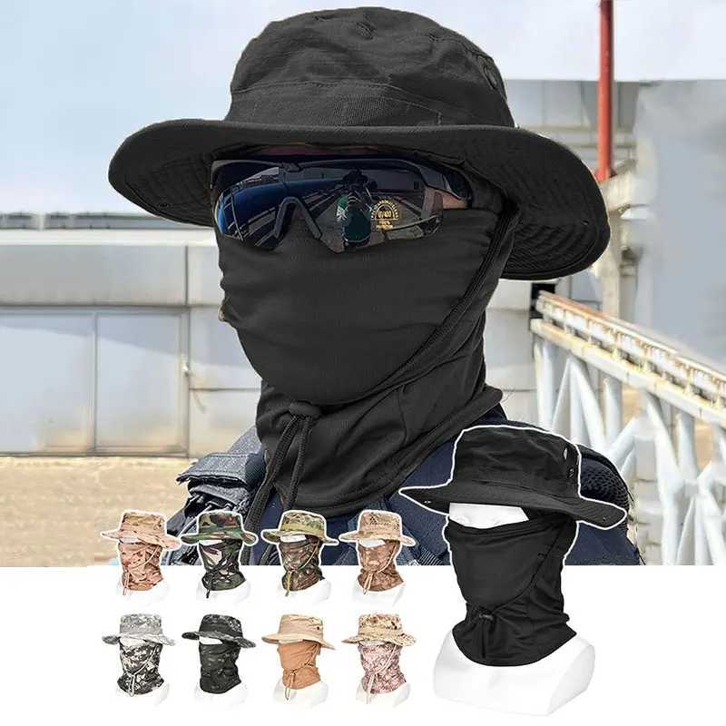 Tactical Camouflage Hat Sun Protection Set Outdoor Sport Hiking Fishing UV Protection Neck Face Boonie Hat Adjustab BucketXJ250116