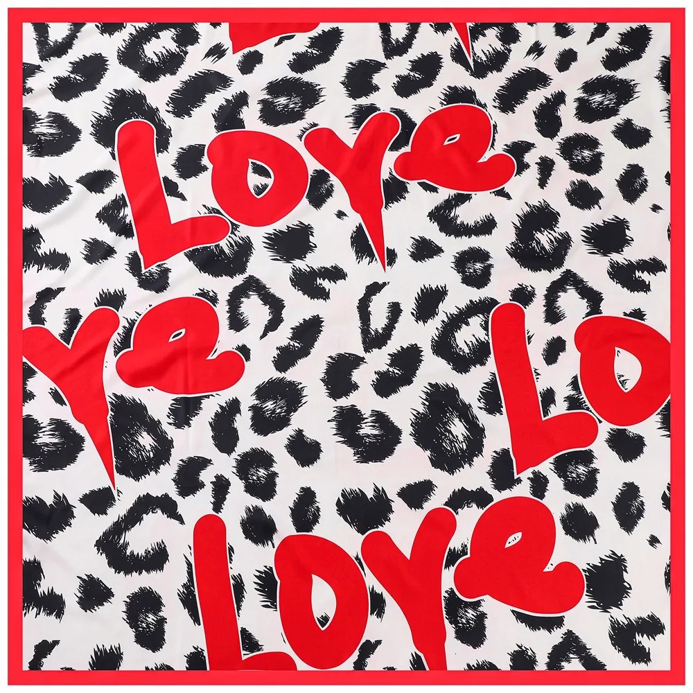 130CM Silk Scarf Women Large Shawls Letter love Print Stoles Square Bandana Kerchief Hijab Female Foulards Sjaal 250108