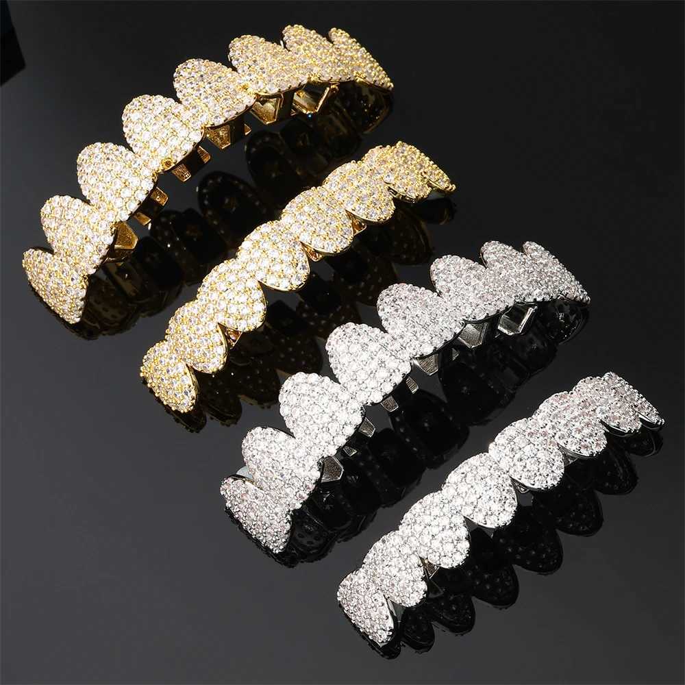 Heavy CZ Teeth Grillz Caps Cubic Zircon Iced Out Micro Pave Top Bottom Charm Grills For Men Women Hip Hop Jewelry Cosplay GiftXJ250114