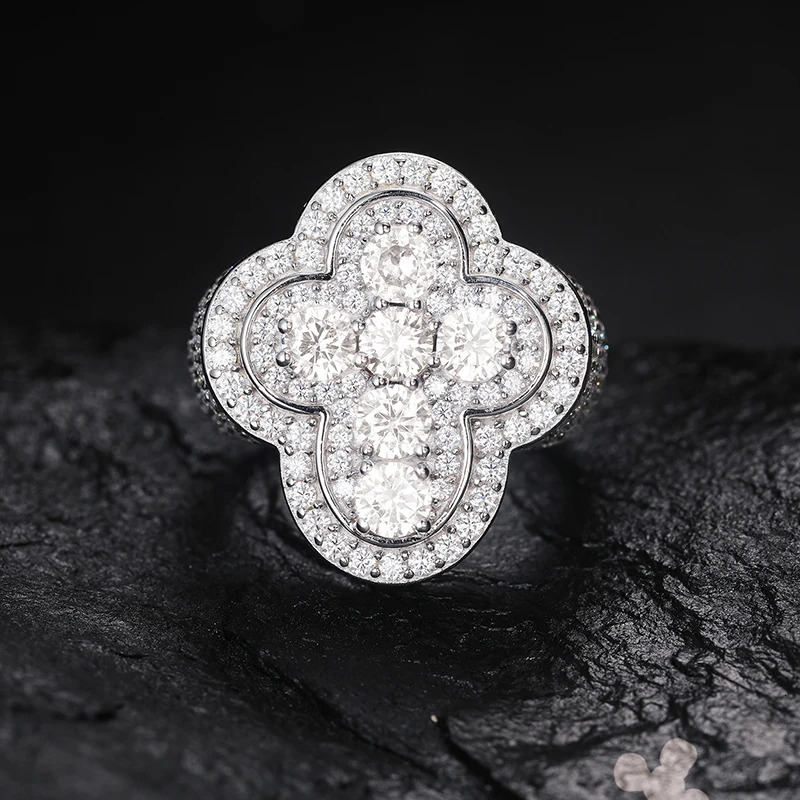 TUHE Unisex 925 Silver Cross Ring Stone Iced Out Couple Rings For Men Hip Hop Gifts 250109
