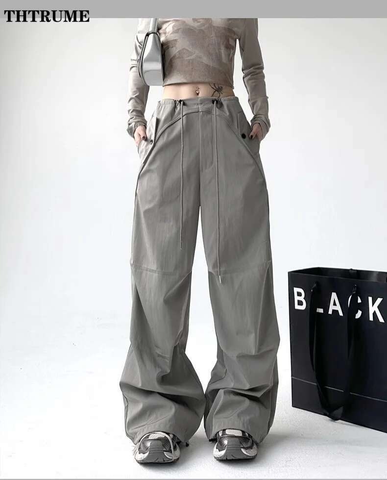 Retro Spring Summer Baggy Pants Fashion Women Loose Drawstring Vintage America Wide Leg Pant Streetwear Y2k New Cargo Trousers