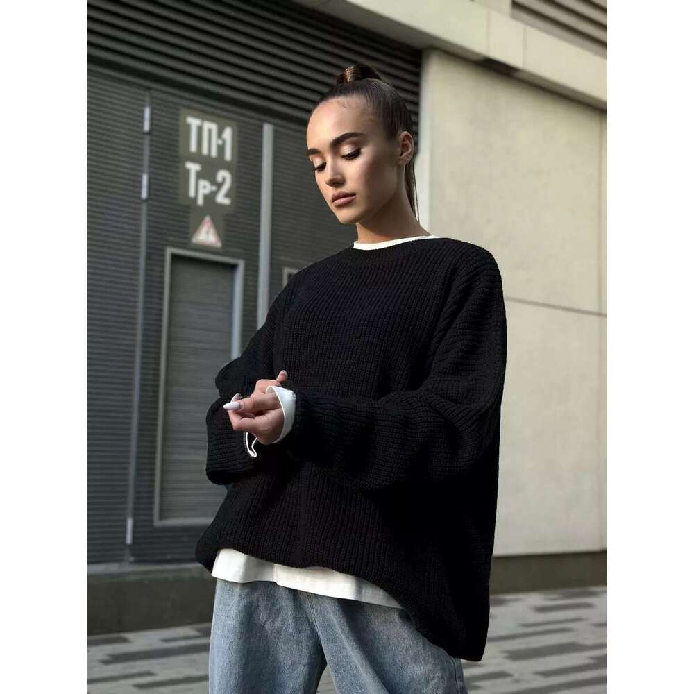 Solid color round neck 2025 European American Spring and Autumn loose knit pullover sweater feminine versatile new trend clothing ins