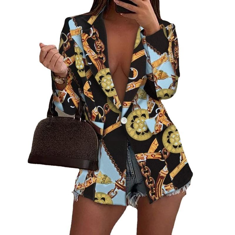 Women's Autumn And Winter New Long-Sleeved Fashion Sexy Printed Small Suit Jacket
