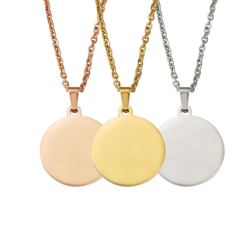 10Pcs 45cm 50cm 60cm Blank Round Disc Pendant Necklace Mirror Polish Stainless Steel Chain For Womens 250114