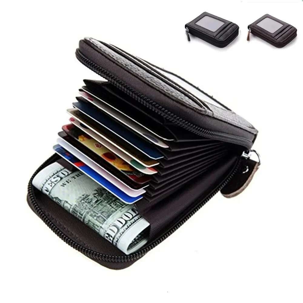 2024 New Vintage Genuine Leather Men's Wallet Credit Holder RFID Blocking Zipper Money Pouch Card Protect Case Pocket Purse swissmilitary