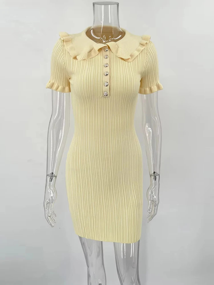 TARUXY High Waist Ruffled Mini Dresses For Women Summer Short Sleeve Knitted Slim Fit Dress Womens Vintage Dress Woman Elegant 250113