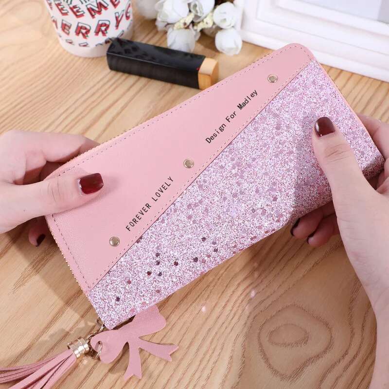 Long Wallet For Women Patchwork Sequin Clutch Glitter Pu Leather Ladies Phone Bag Card Holder Coin Purse Female Wallets swissmilitary