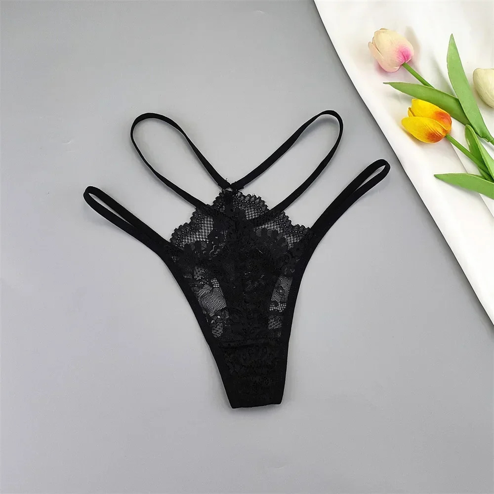 3 Pcs Lace Thin Strap Thong Women Low Waist Sexy Perspective Underwear Ladies Transparent G-string Panty Plus Size T-back 250114
