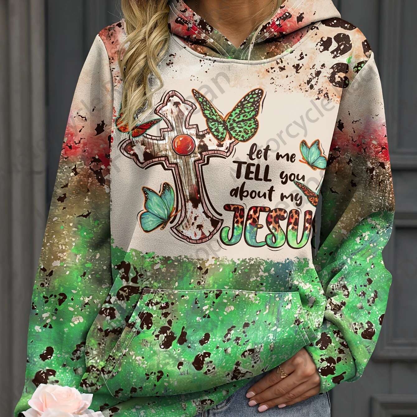 Leopard Cross & Butterfly 3D Print Hoodie Fashion Oversized Hoodies Women Sweats Hooded Sweatshirt Women's Clothing