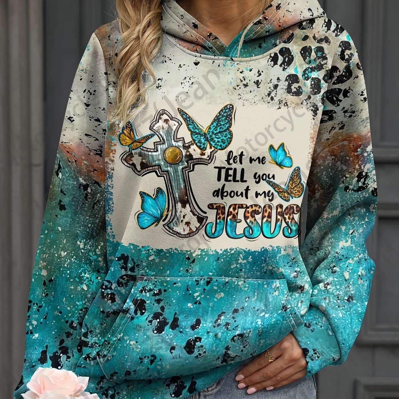 Leopard Cross & Butterfly 3D Print Hoodie Fashion Oversized Hoodies Women Sweats Hooded Sweatshirt Women's Clothing