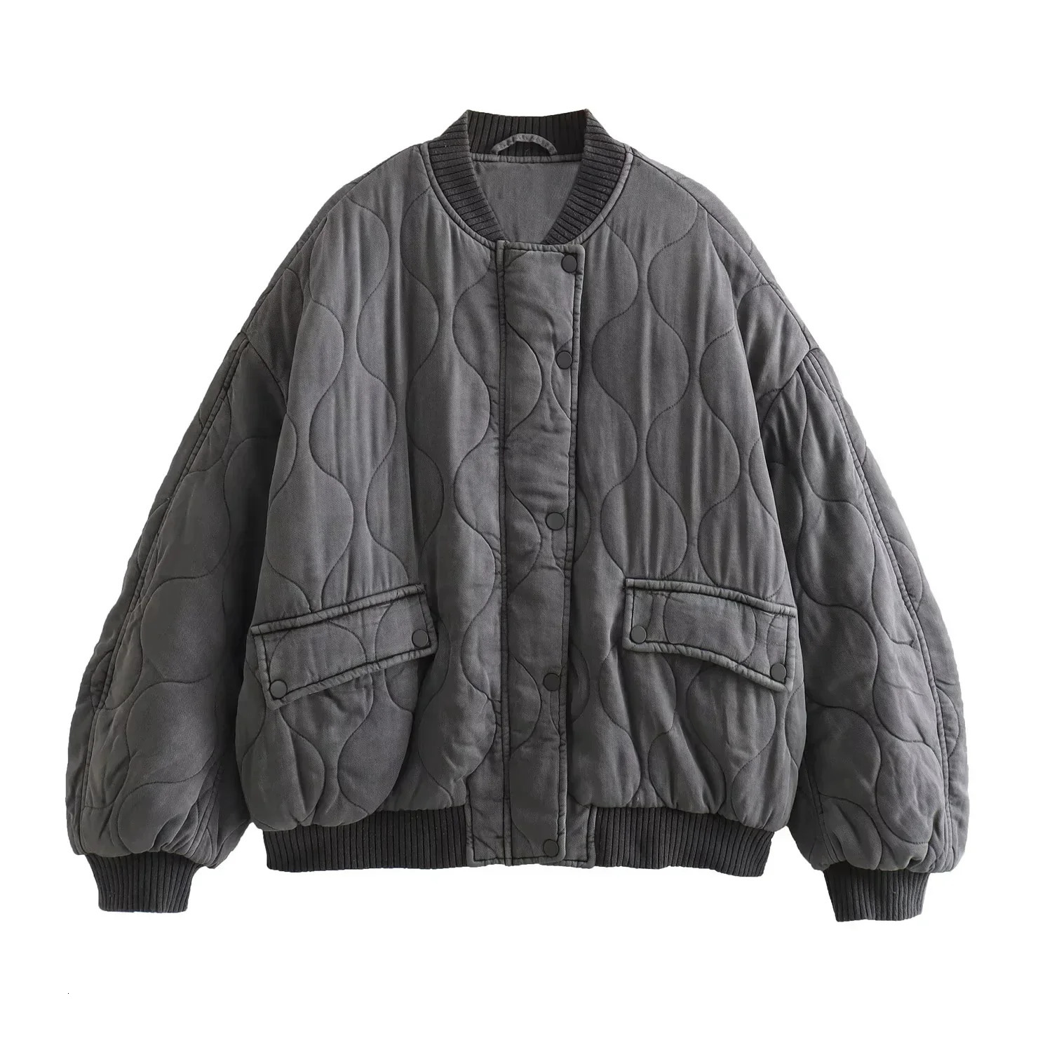 2024 Autumn Winter Grey Oversize Women Cotton Coat Thicken Warm Long Sleeve Zipper Loose Padded Jacket Female Parkas 250115